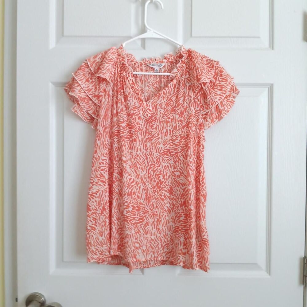 Nanette by Nanette Lepore Coral Pink Animal Print Flutter Sleeve Blouse M